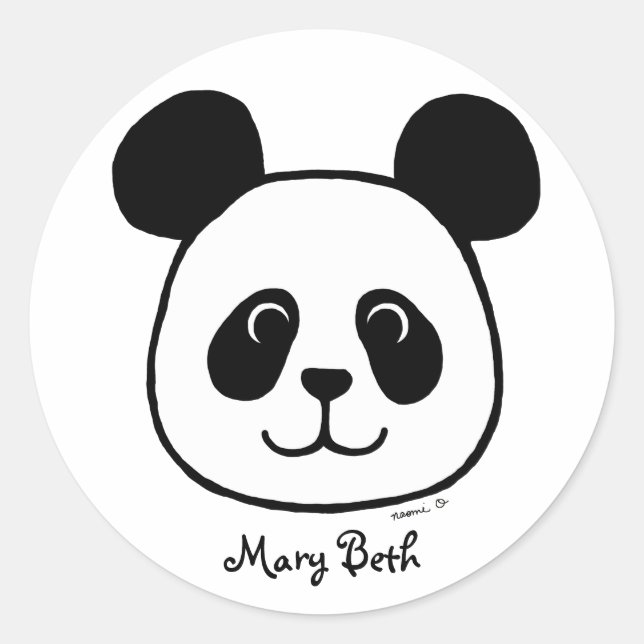 Personalised Big Face Panda Cartoon Classic Round Sticker (Front)