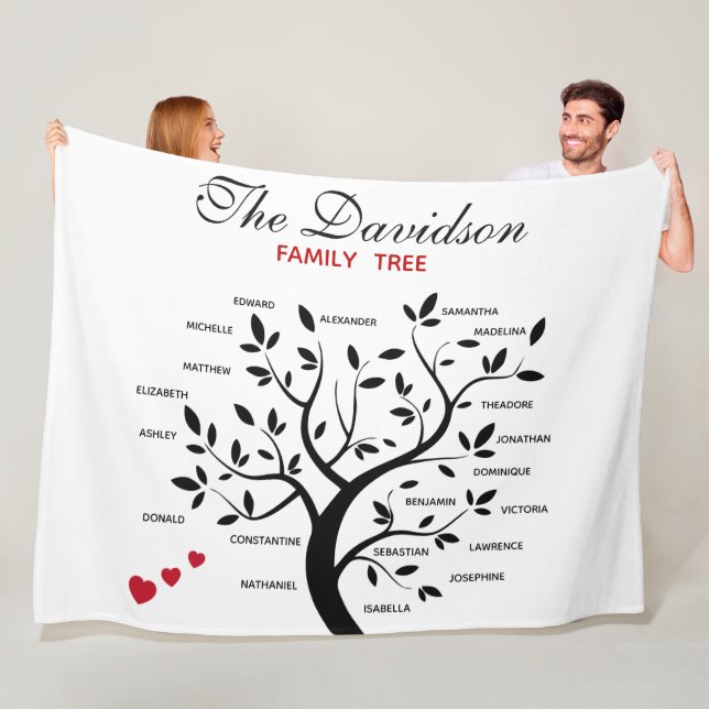 Personalised Big Family Tree (20 names)  Fleece Blanket (In Situ)