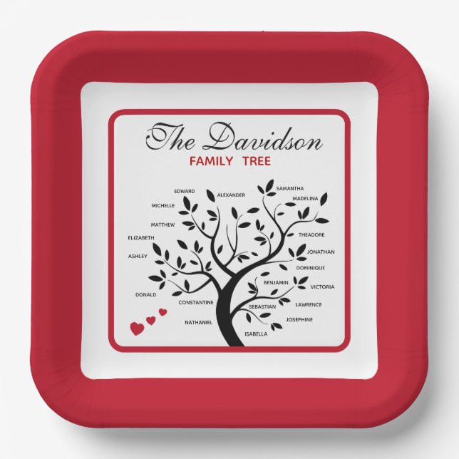 Personalised Big Family Tree (20 names) Paper Plate (Front)