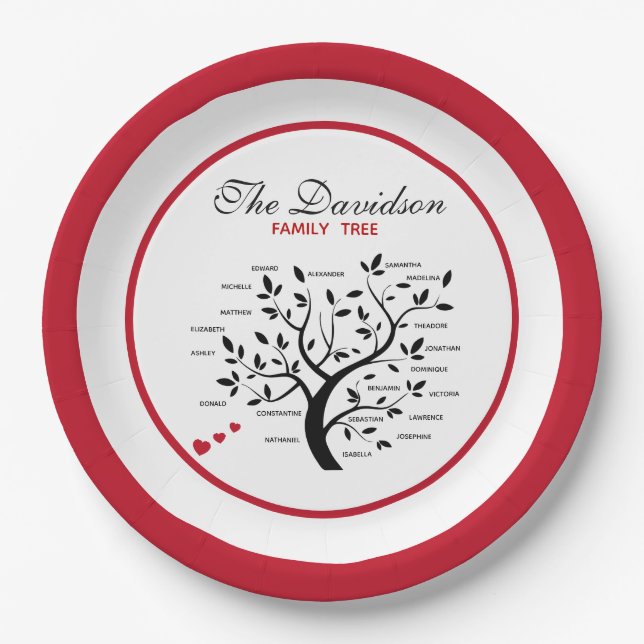 Personalised Big Family Tree (20 names) Paper Plate (Front)