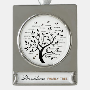 Personalised Big Family Tree (20 names) Silver Plated Banner Ornament