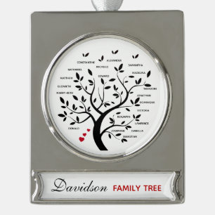 Personalised Big Family Tree (20 names) Silver Plated Banner Ornament