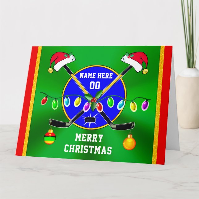 Personalised BIG, Hockey Christmas Cards, 3 SIZES Card (Front)