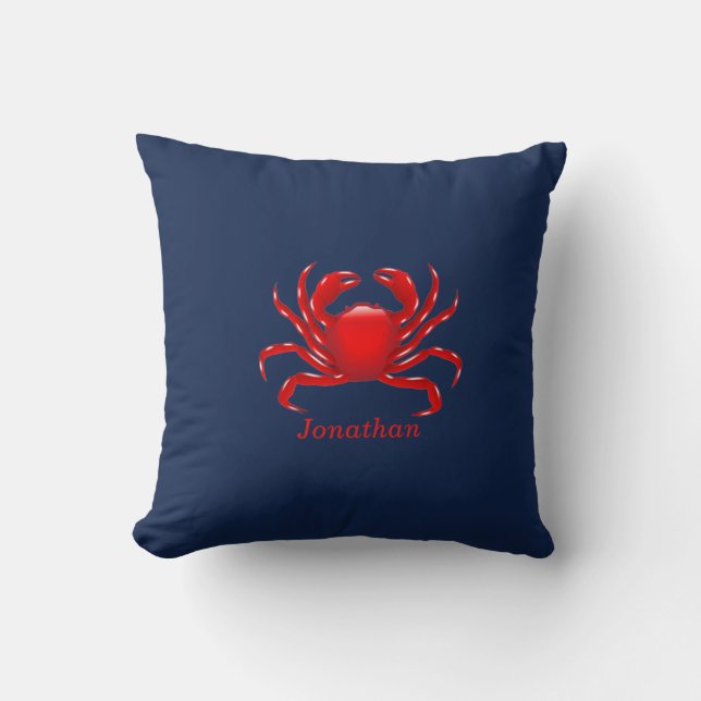 Personalised Big Red Crab Blue Cushion (Front)