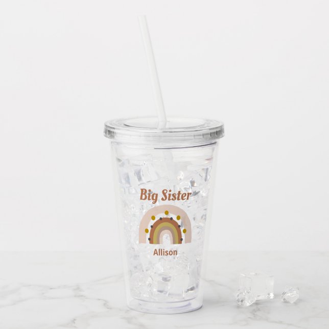 Personalised Big Sister Boho Rainbow Acrylic Tumbler (Front Ice)