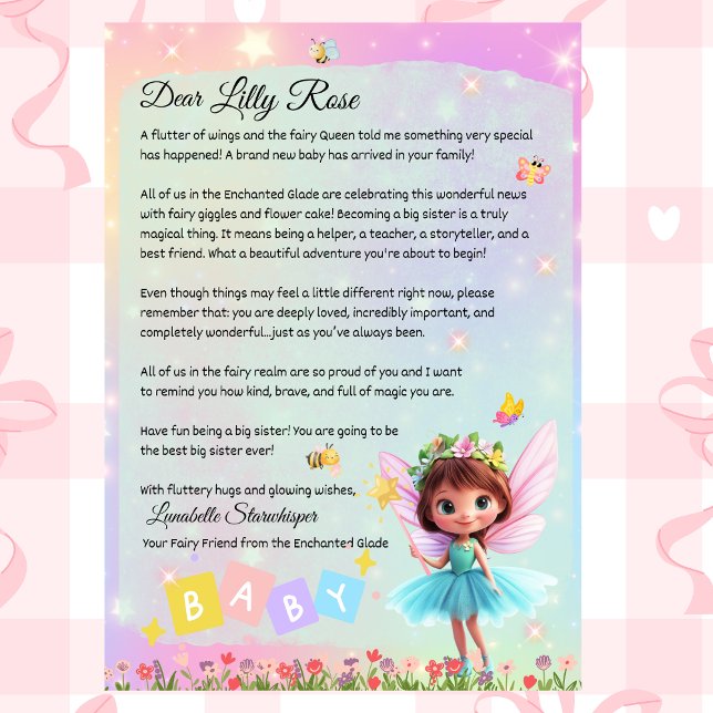 Personalised Big Sister Fairy Letter – New Baby  Invitation (Personalized Big Sister Fairy LetterNew Baby Arrival – Custom Printable from Lunabelle Starwhisper)