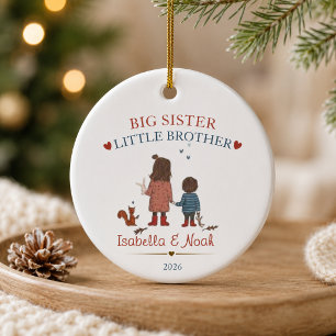 personalised Big sister little brother christmas Ceramic Tree Decoration