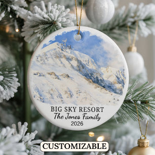 Personalised Big Sky Resort, Custom Montana Ceramic Tree Decoration