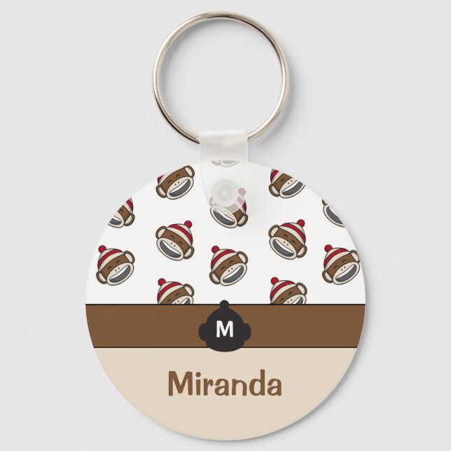 Personalised Big Smile Sock Monkey Emoji Key Ring (Front)