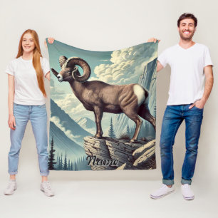 Personalised Bighorn Sheep on a Rocky Outcrop Fleece Blanket