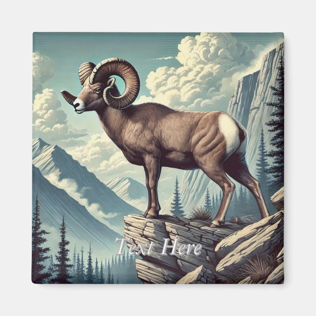 Personalised Bighorn Sheep on a Rocky Outcrop Magnet (Front)