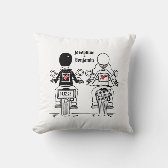 Personalised Biker Bride + Groom Wedding Gift Cushion (Front)