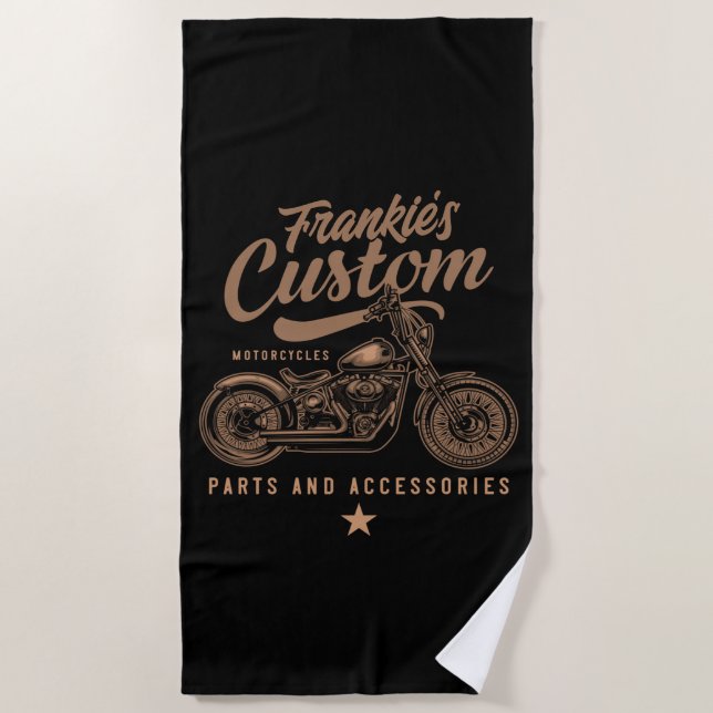 Personalised Biker Custom Bobber Motorcycle Garage Beach Towel (Front)