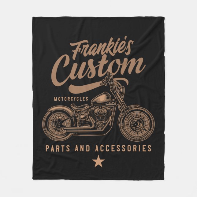 Personalised Biker Custom Bobber Motorcycle Garage Fleece Blanket (Front)