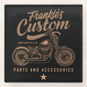 Personalised Biker Custom Bobber Motorcycle Garage Glass Coaster