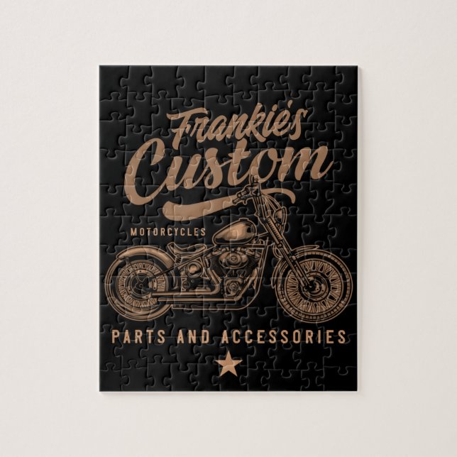 Personalised Biker Custom Bobber Motorcycle Garage Jigsaw Puzzle (Vertical)