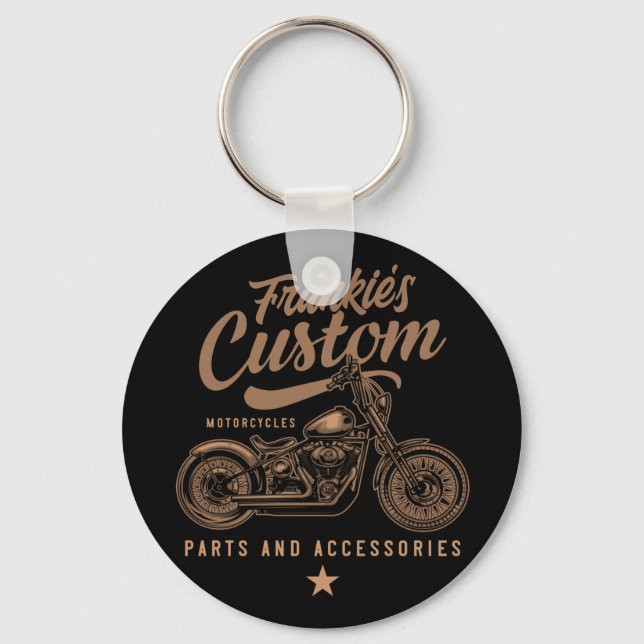 Personalised Biker Custom Bobber Motorcycle Garage Key Ring (Front)