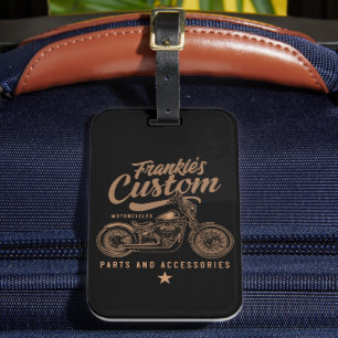 Personalised Biker Custom Bobber Motorcycle Garage Luggage Tag