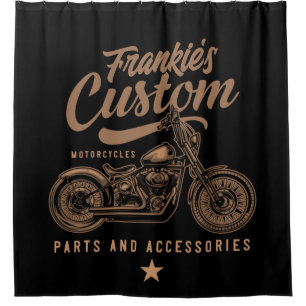Personalised Biker Custom Bobber Motorcycle Garage Shower Curtain