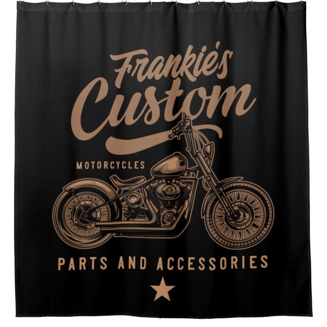 Personalised Biker Custom Bobber Motorcycle Garage Shower Curtain (Front)