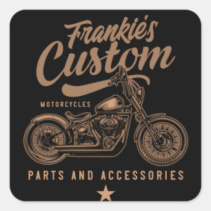Personalised Biker Custom Bobber Motorcycle Garage Square Sticker