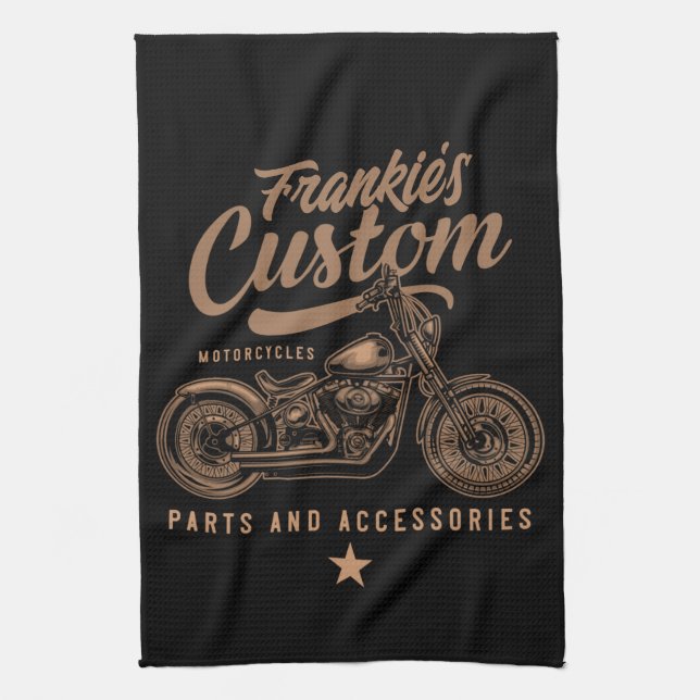Personalised Biker Custom Bobber Motorcycle Garage Tea Towel (Vertical)