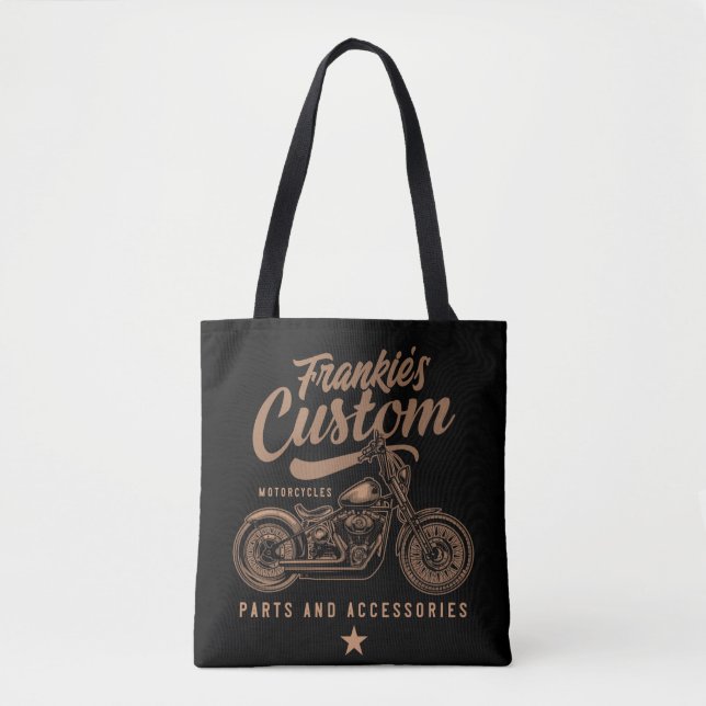 Personalised Biker Custom Bobber Motorcycle Garage Tote Bag (Front)