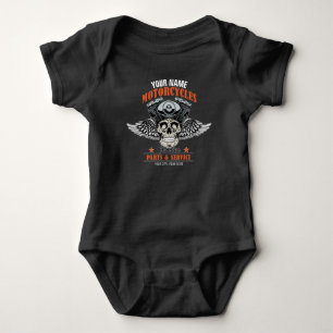 Personalised Biker Flying Skull Motorcycle Shop  Baby Bodysuit