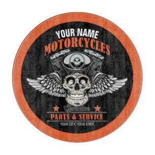 Personalised Biker Flying Skull Motorcycle Shop Cutting Board