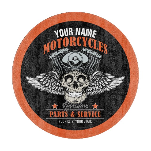 Personalised Biker Flying Skull Motorcycle Shop  Cutting Board (Front)