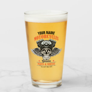 Personalised Biker Flying Skull Motorcycle Shop  Glass