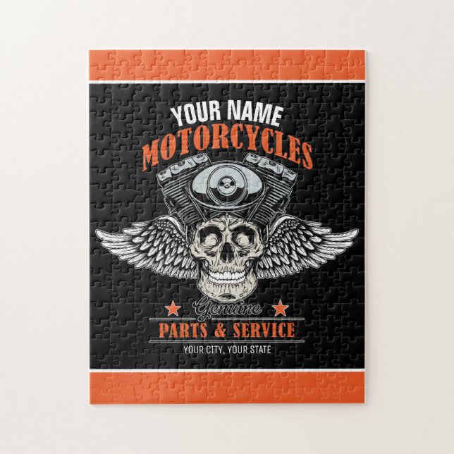 Personalised Biker Flying Skull Motorcycle Shop  Jigsaw Puzzle (Vertical)