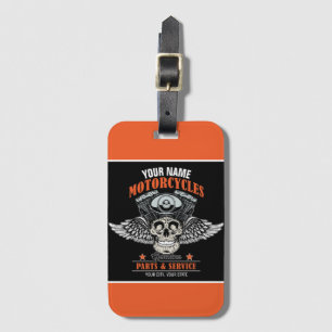 Personalised Biker Flying Skull Motorcycle Shop  Luggage Tag