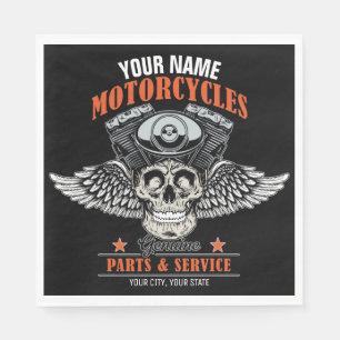 Personalised Biker Flying Skull Motorcycle Shop  Napkin