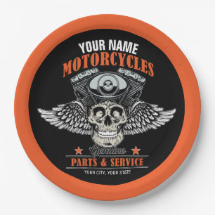Personalised Biker Flying Skull Motorcycle Shop  Paper Plate