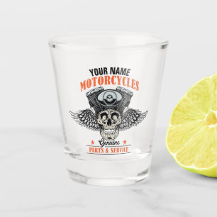 Personalised Biker Flying Skull Motorcycle Shop  Shot Glass