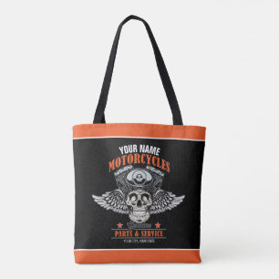 Personalised Biker Flying Skull Motorcycle Shop Tote Bag