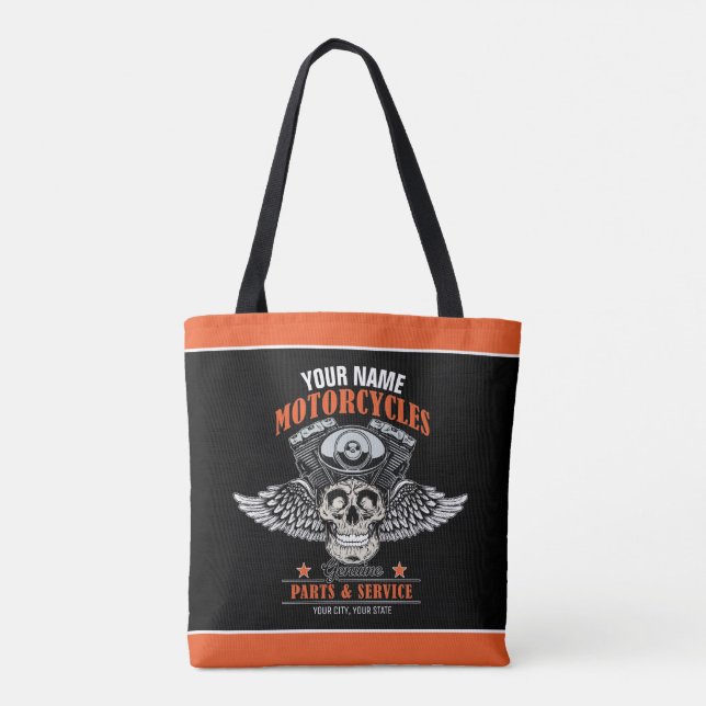 Personalised Biker Flying Skull Motorcycle Shop  Tote Bag (Back)