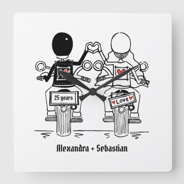 Personalised Biker Motorcycle Anniversary Gift Square Wall Clock (Front)