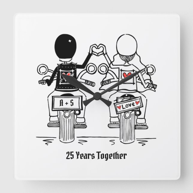 Personalised Biker Motorcycle Anniversary Gift Square Wall Clock (Front)