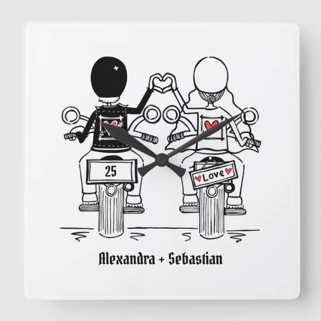 Personalised Biker Motorcycle Anniversary Gift Square Wall Clock (Front)