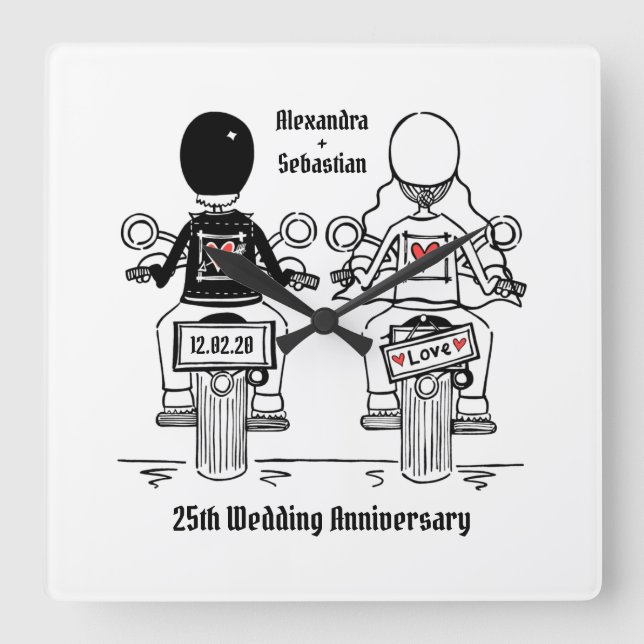 Personalised Biker Motorcycle Anniversary Gift Square Wall Clock (Front)