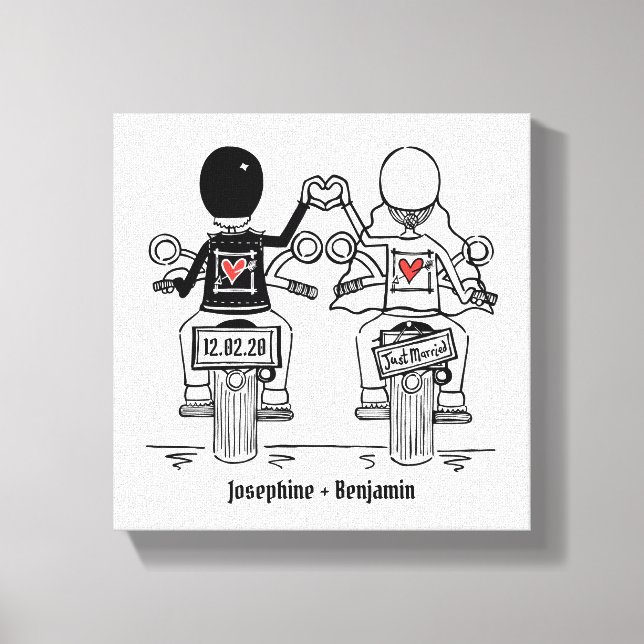 Personalised Biker Motorcycle Wedding Canvas Print (Front)