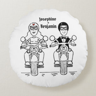 Personalised Biker Motorcycle Wedding Gift Round C Round Cushion