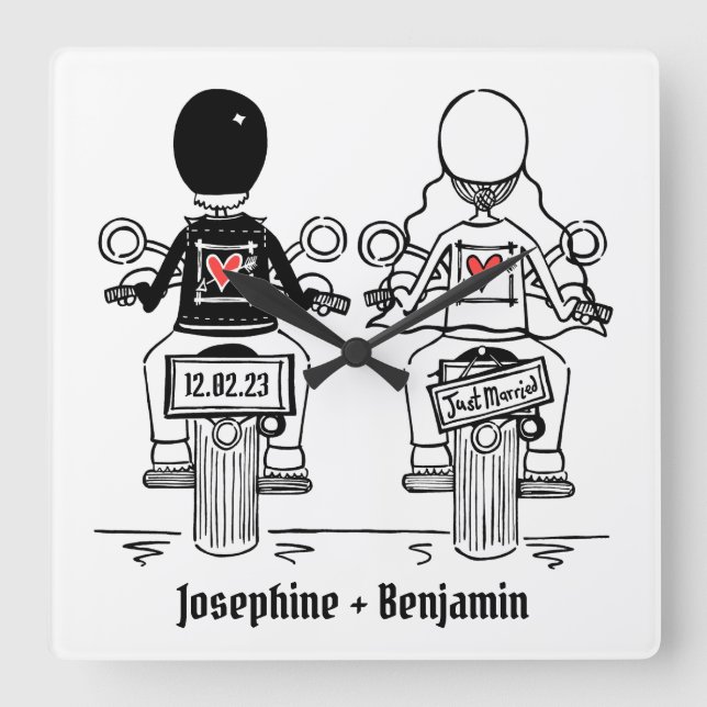 Personalised Biker Motorcycle Wedding Gift Square  Square Wall Clock (Front)