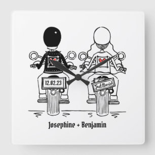 Personalised Biker Motorcycle Wedding Gift Square  Wall Clock
