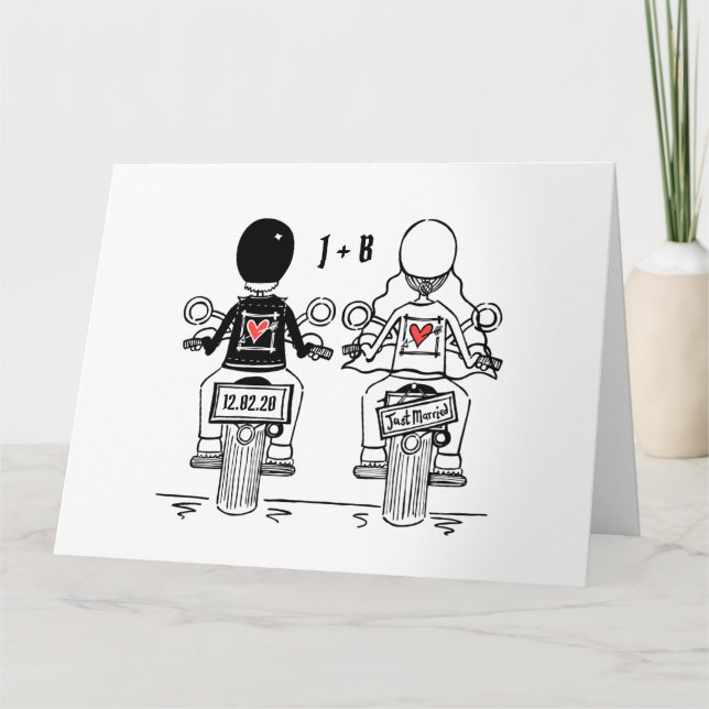 Personalised Biker Motorcycle Wedding Greetings Card (Front)