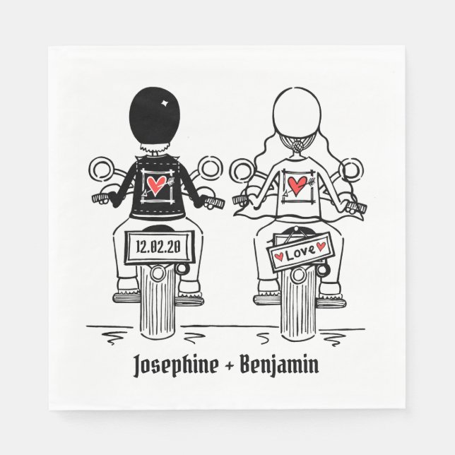 Personalised Biker Motorcycle Wedding Napkin (Front)