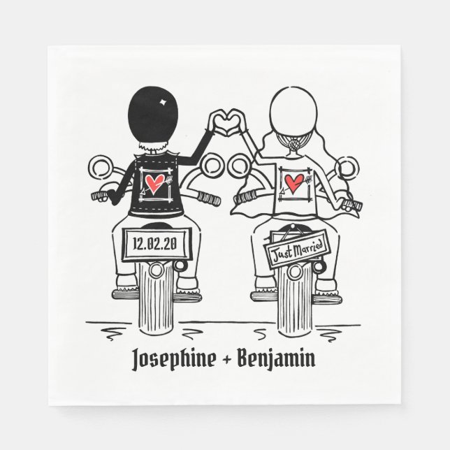 Personalised Biker Motorcycle Wedding Paper Napkin (Front)