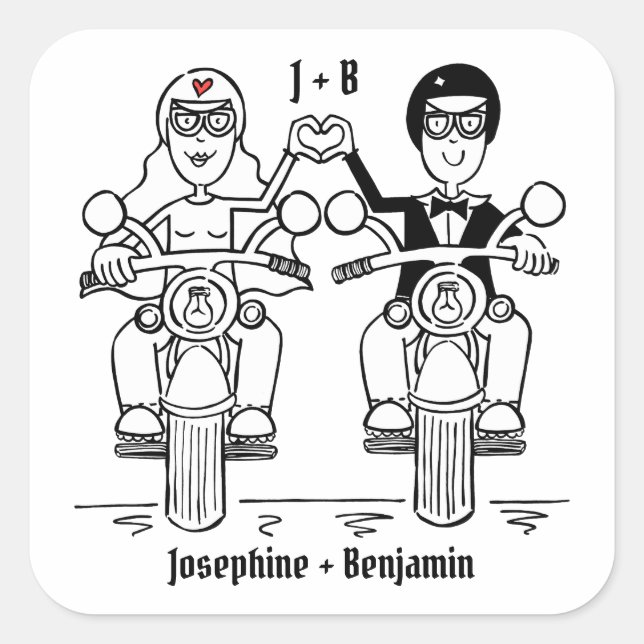 Personalised Biker Motorcycle Wedding Stickers (Front)